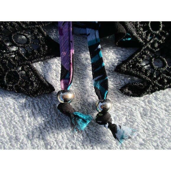 Miken Swim Kimono Cover Up Women's Med Black Floral Lace-Inset Tie-Front Sheer - Picture 14 of 16